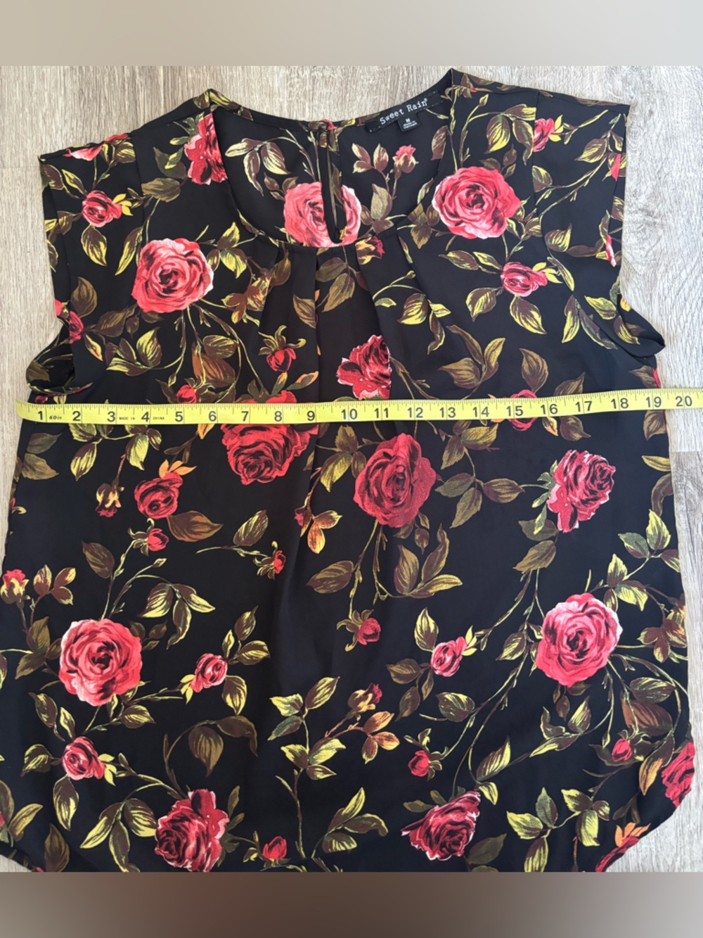 Sweet Rain Black Blouse with Red Rose Print - Picture 10 of 12
